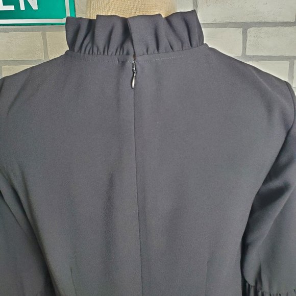 J. Crew Black Bell Sleeve Ruffle Neck Midi Shift Dress Size 00 - Picture 7 of 10